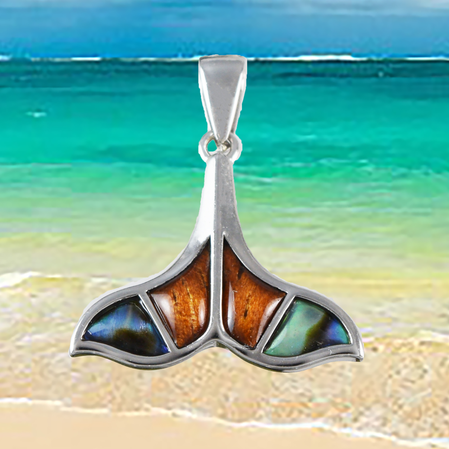 Silver Whale Tail Koa Wood Abalone Necklace - Hawaii Treasures Shop