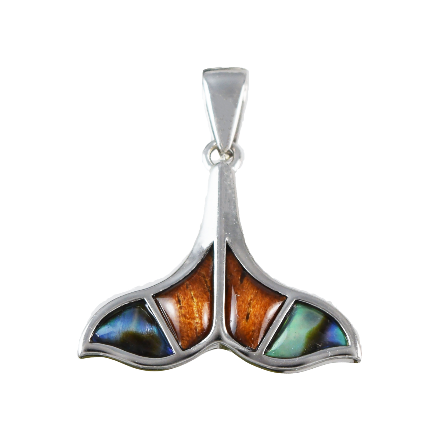 Silver Whale Tail Koa Wood Abalone Necklace - Hawaii Treasures Shop