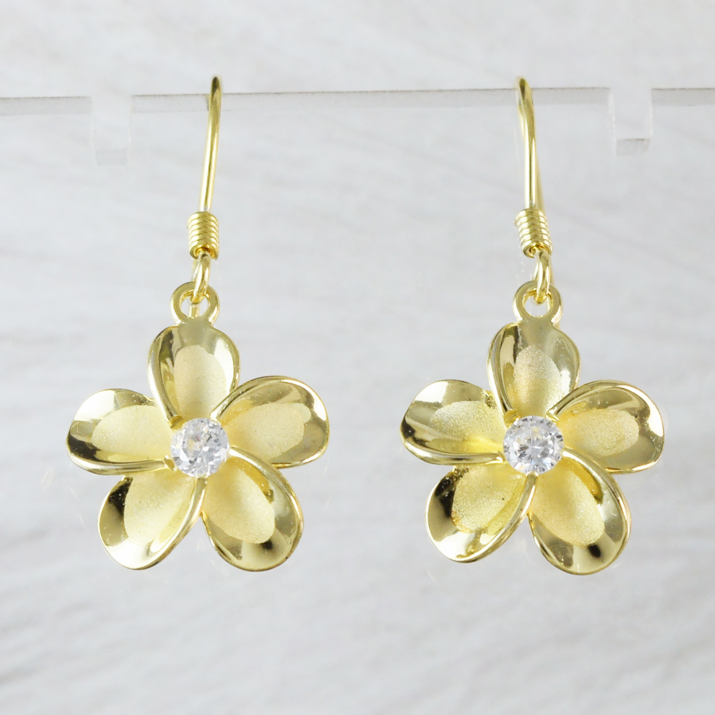 Silver Yellow-Gold Plated Plumeria Dangle Earrings - Hawaii Treasures Shop