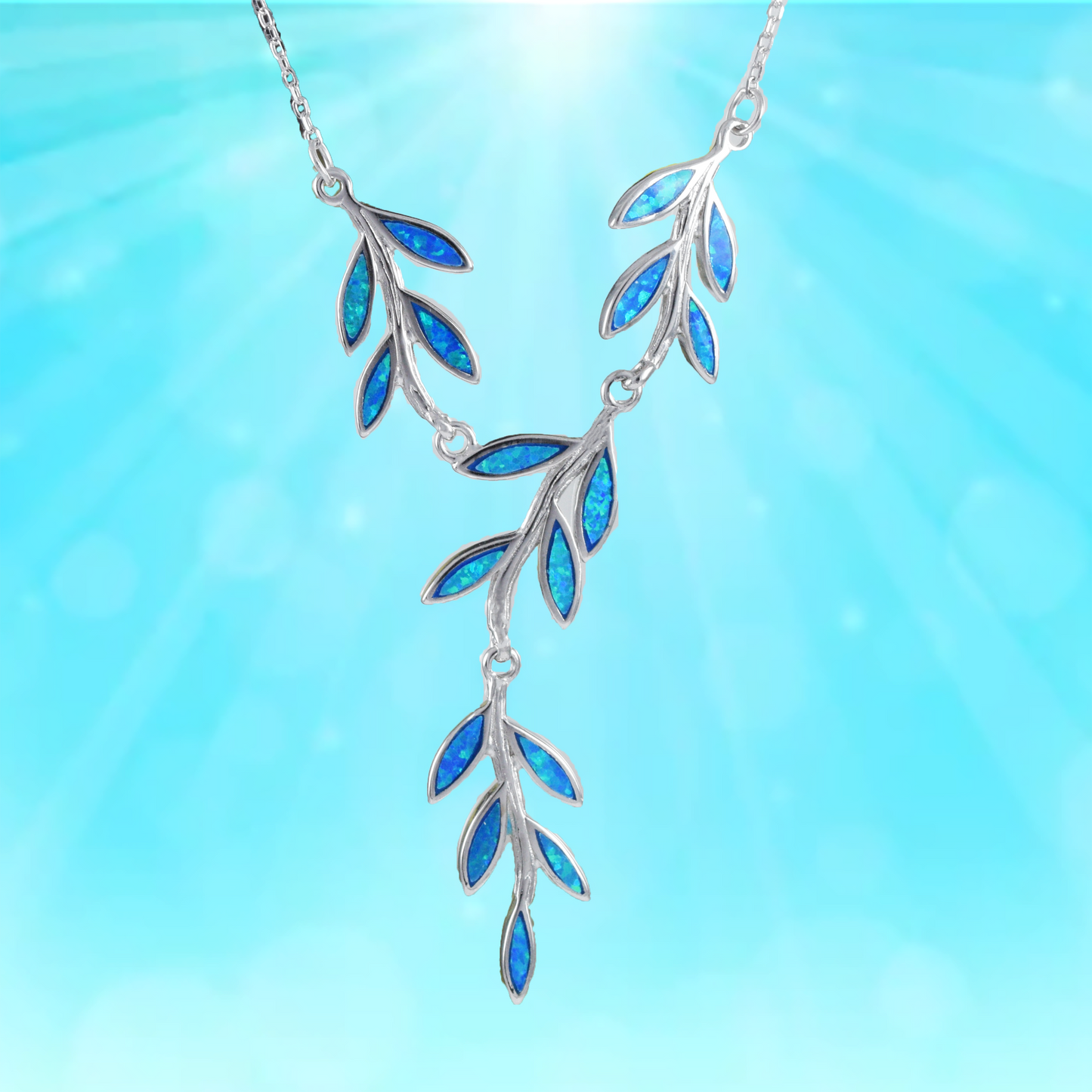 Stunning Silver Maile Leaf Opal Necklace - Hawaii Treasures Shop