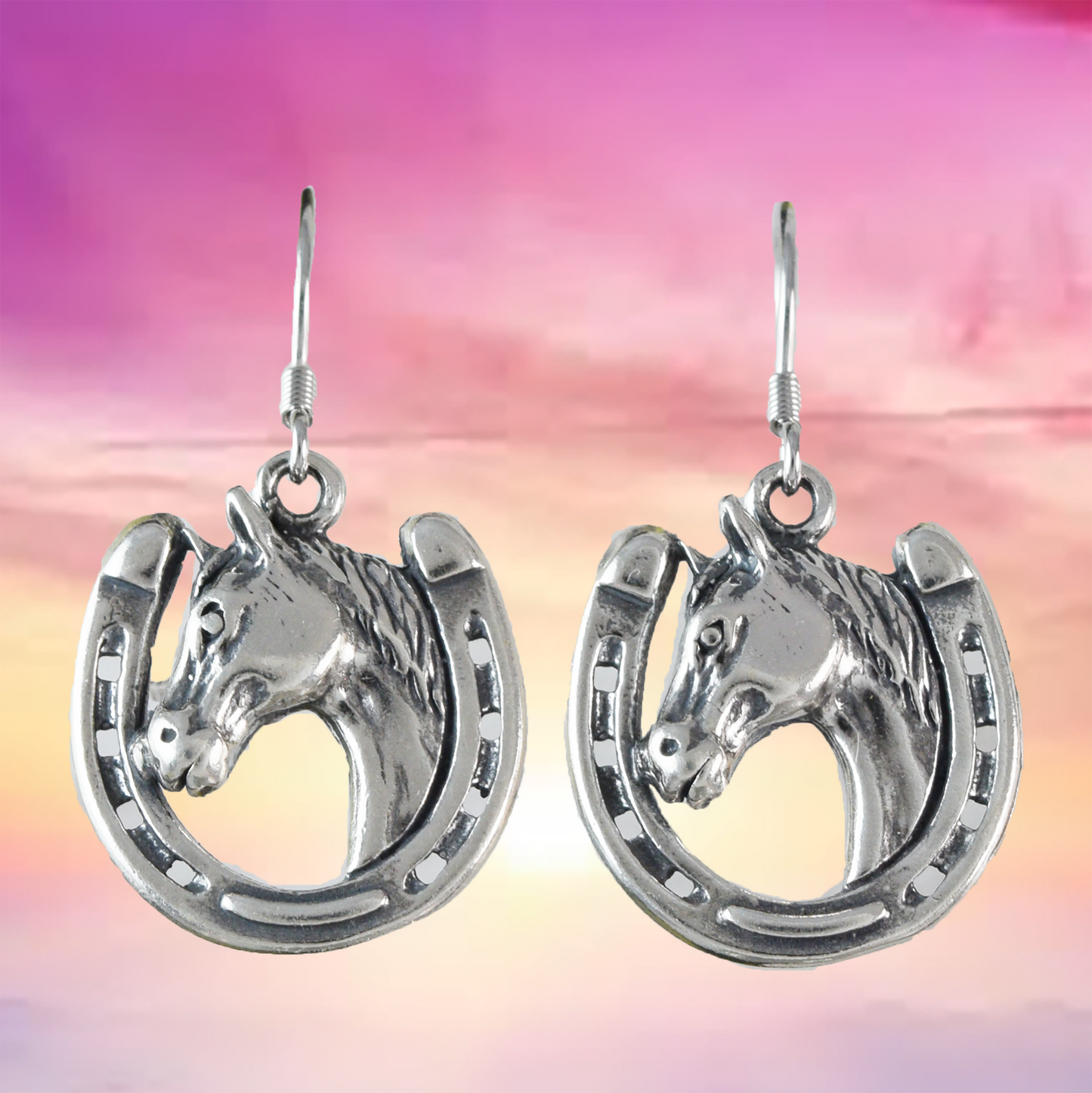 Unique Silver Horseshoe Dangle Earrings - Hawaii Treasures Shop