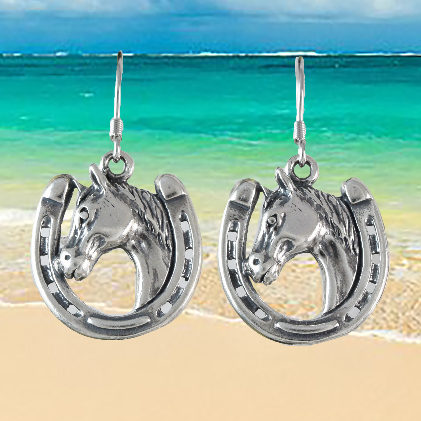 Unique Silver Horseshoe Dangle Earrings - Hawaii Treasures Shop