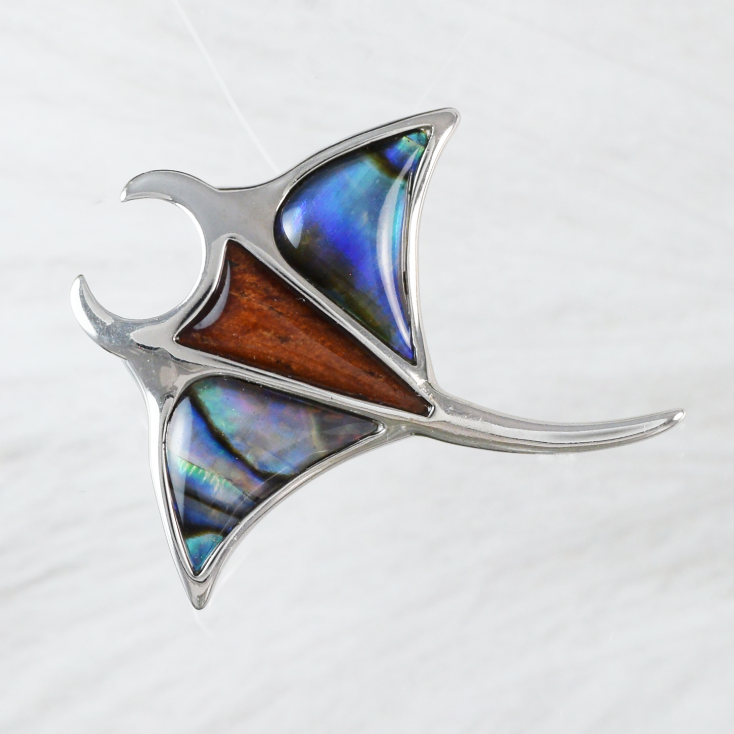 Unique Silver Manta Ray Wood Abalone Necklace - Hawaii Treasures Shop
