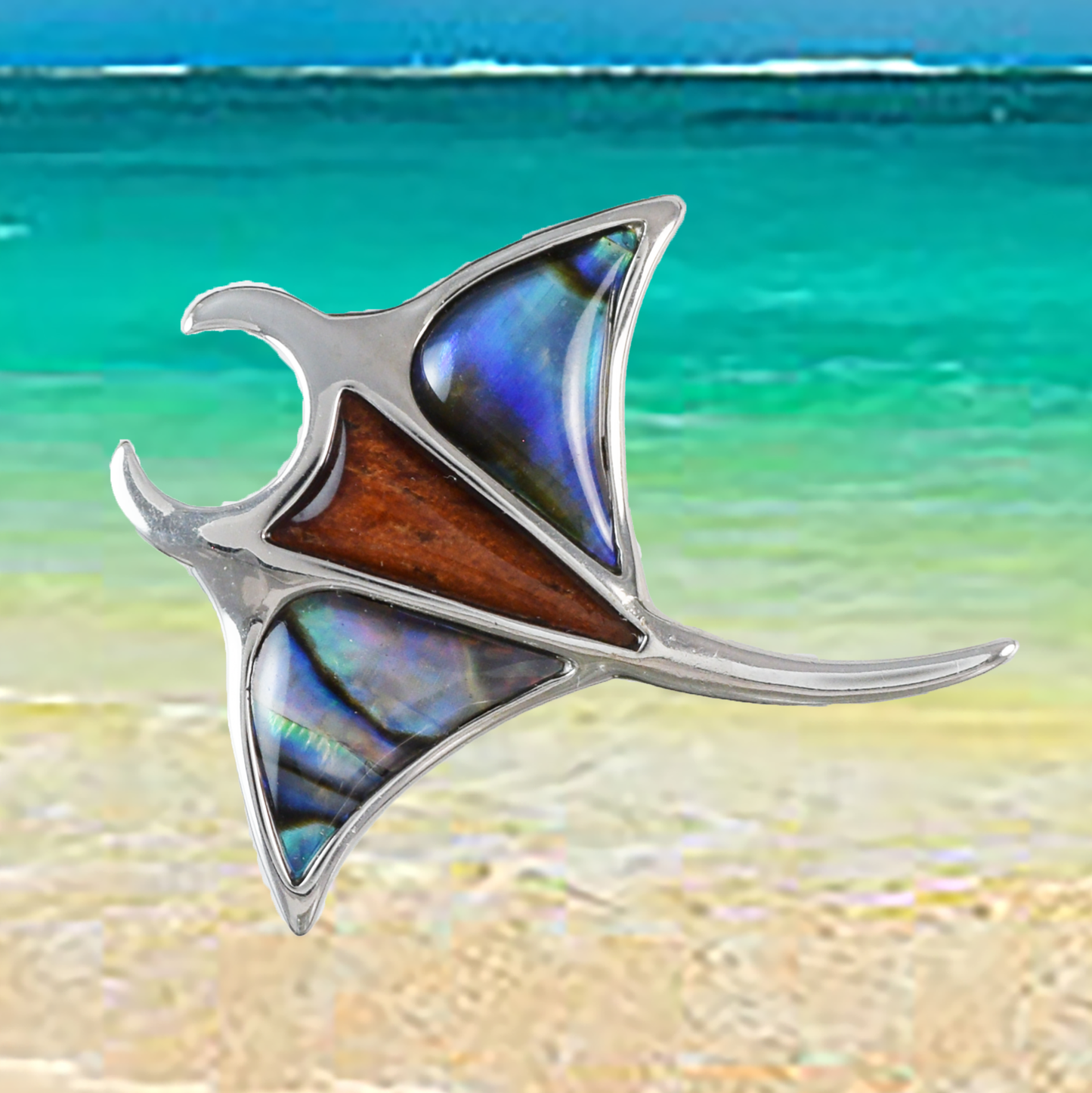 Unique Silver Manta Ray Wood Abalone Necklace - Hawaii Treasures Shop