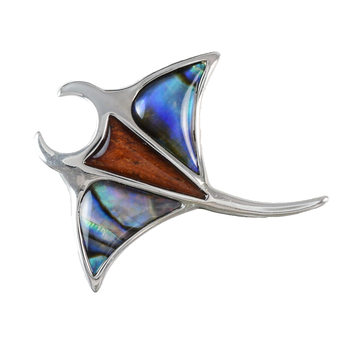 Unique Silver Manta Ray Wood Abalone Necklace - Hawaii Treasures Shop