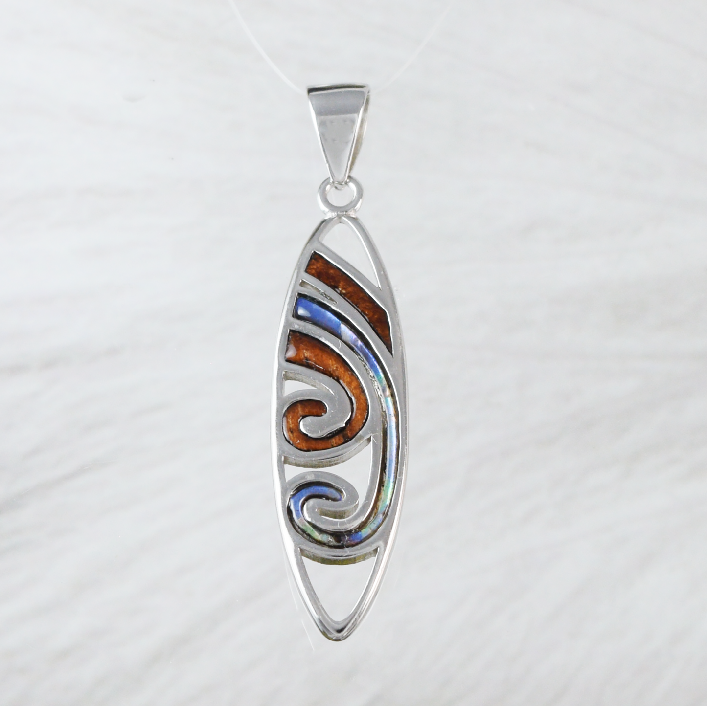 Unique Silver Wave Wood Abalone Necklace - Hawaii Treasures Shop