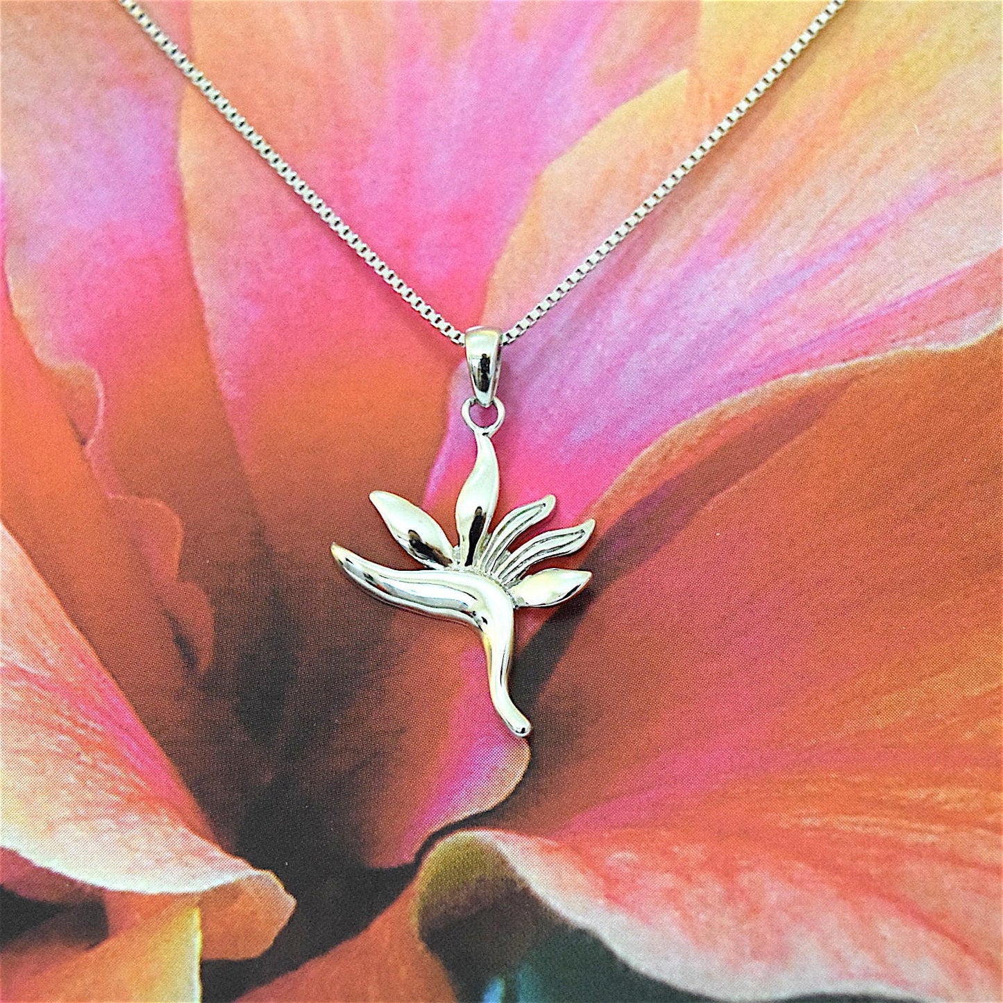 Hawaiian Bird of Paradise Pendant, Sterling Silver Bird of Paradise Charm Pendant, Christmas Anniversary Birthday Mom Gift