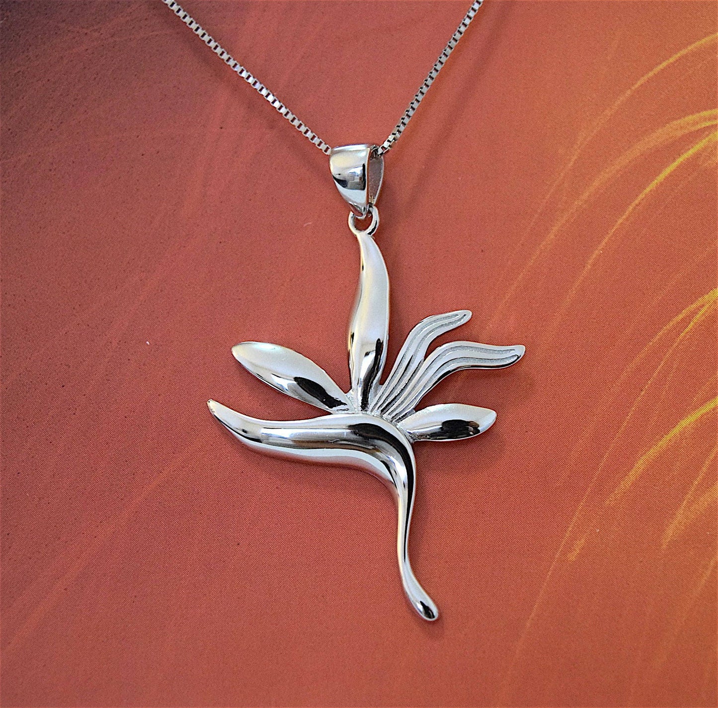 Hawaiian X-Large Bird of Paradise Pendant, Sterling Silver Bird of Paradise Pendant, Hawaiian Jewelry, Christmas Birthday Gift