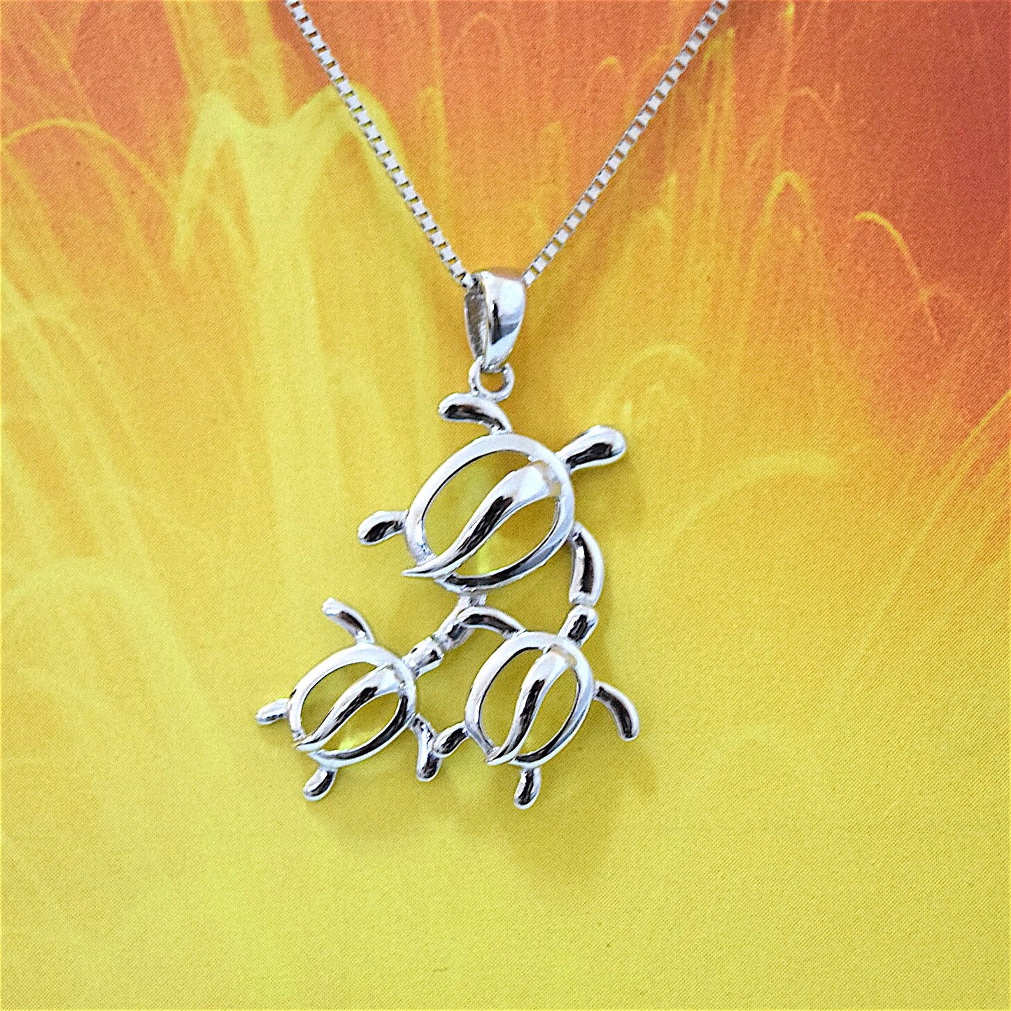 Hawaiian Sea Turtle Family Pendant, Sterling Silver 3 Turtle Petroglyph Pendant, Christmas Present, Anniversary Gift, Birthday Gift