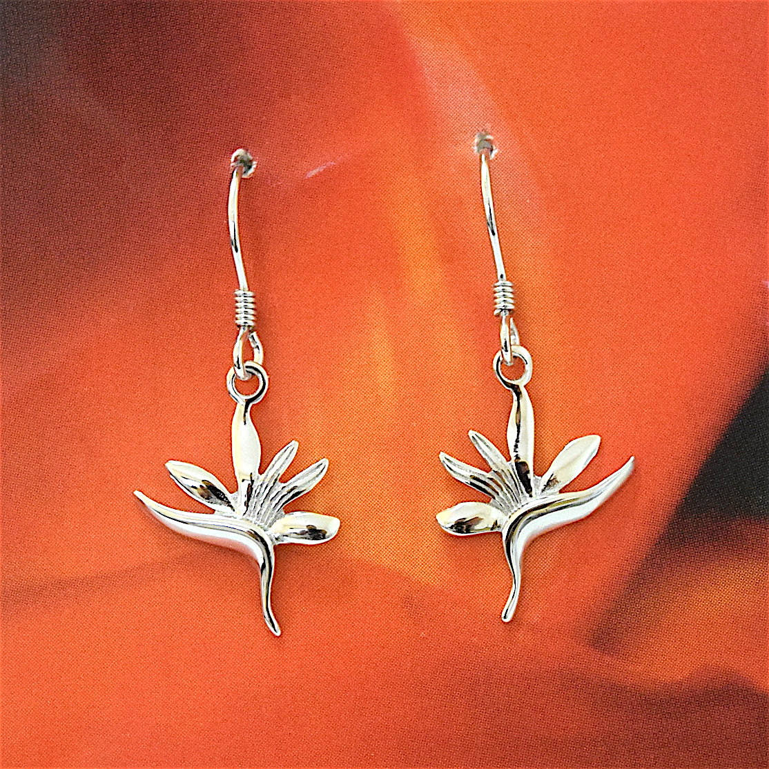 Hawaiian Bird of Paradise Earrings, Sterling Silver Bird of Paradise Dangle Earrings, Christmas Anniversary Birthday Mom Gift