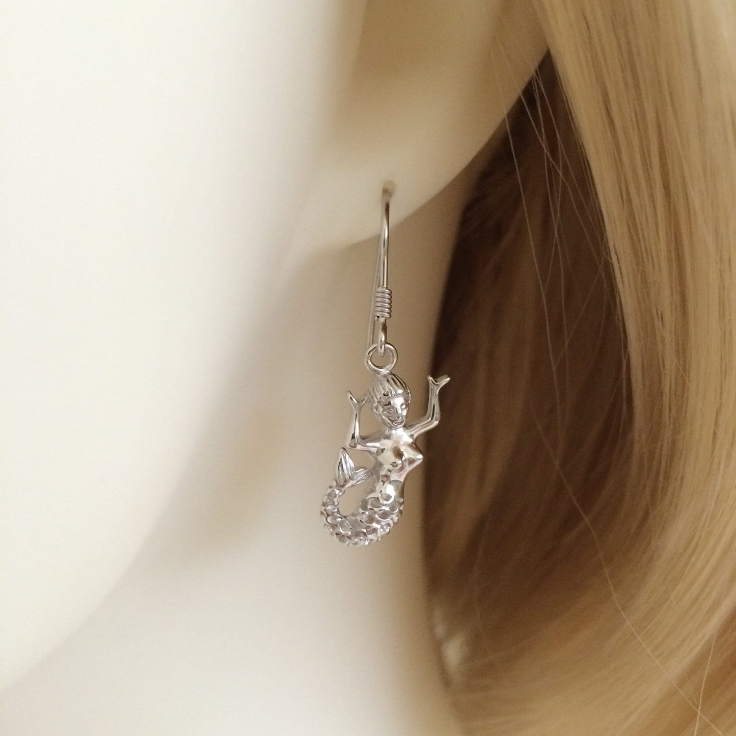 Hawaiian Large Mermaid Earrings, Sterling Silver Mermaid Dangle Earrings, E4137A Christmas Birthday Mom Gift