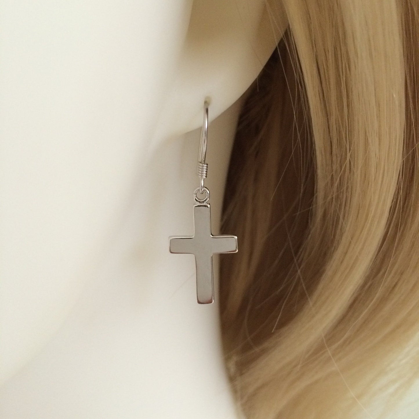 Hawaiian Large Cross Earrings, Sterling Silver High-Polished Cross Earrings, E4138A Christian Faith Jewelry, Mother Birthday Gift