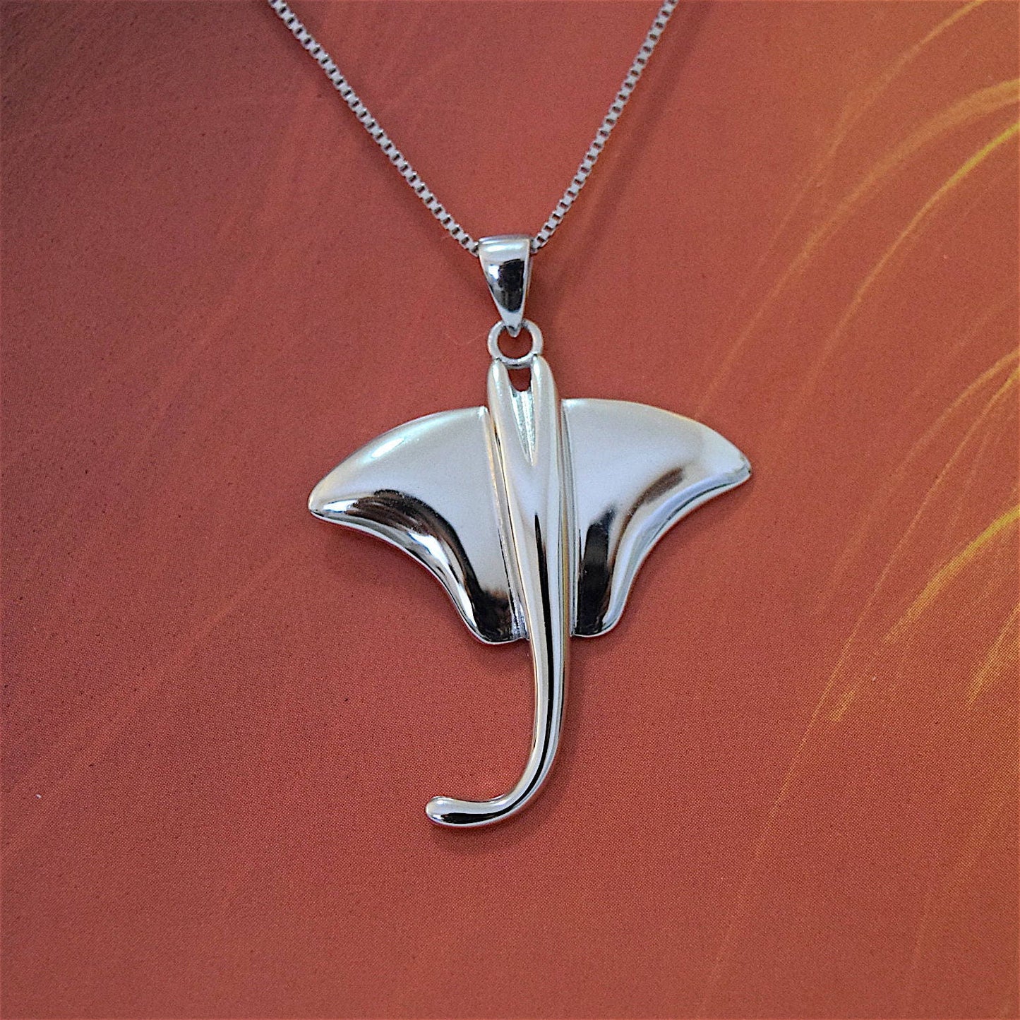 Hawaiian Large Stingray Pendant, Sterling Silver Sting Ray Pendant, Hawaiian Jewelry, Christmas Anniversary Mom Birthday Gift