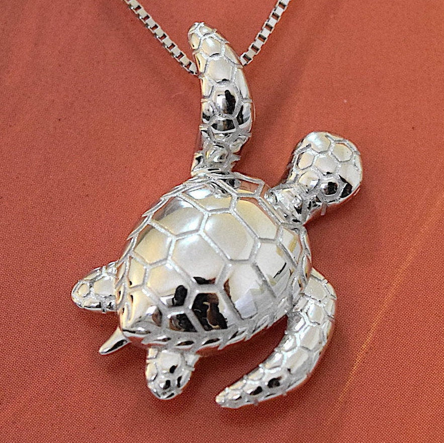 Hawaiian Sea Turtle Pendant, Sterling Silver Sea Turtle Pendant, Hawaiian Jewelry, Christmas Anniversary Birthday Gift