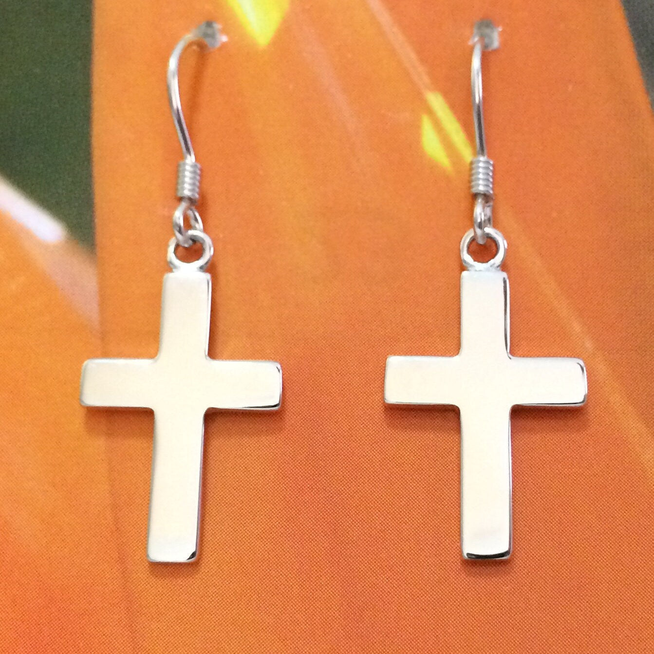 Hawaiian Large Cross Earrings, Sterling Silver High-Polished Cross Earrings, E4138A Christian Faith Jewelry, Mother Birthday Gift