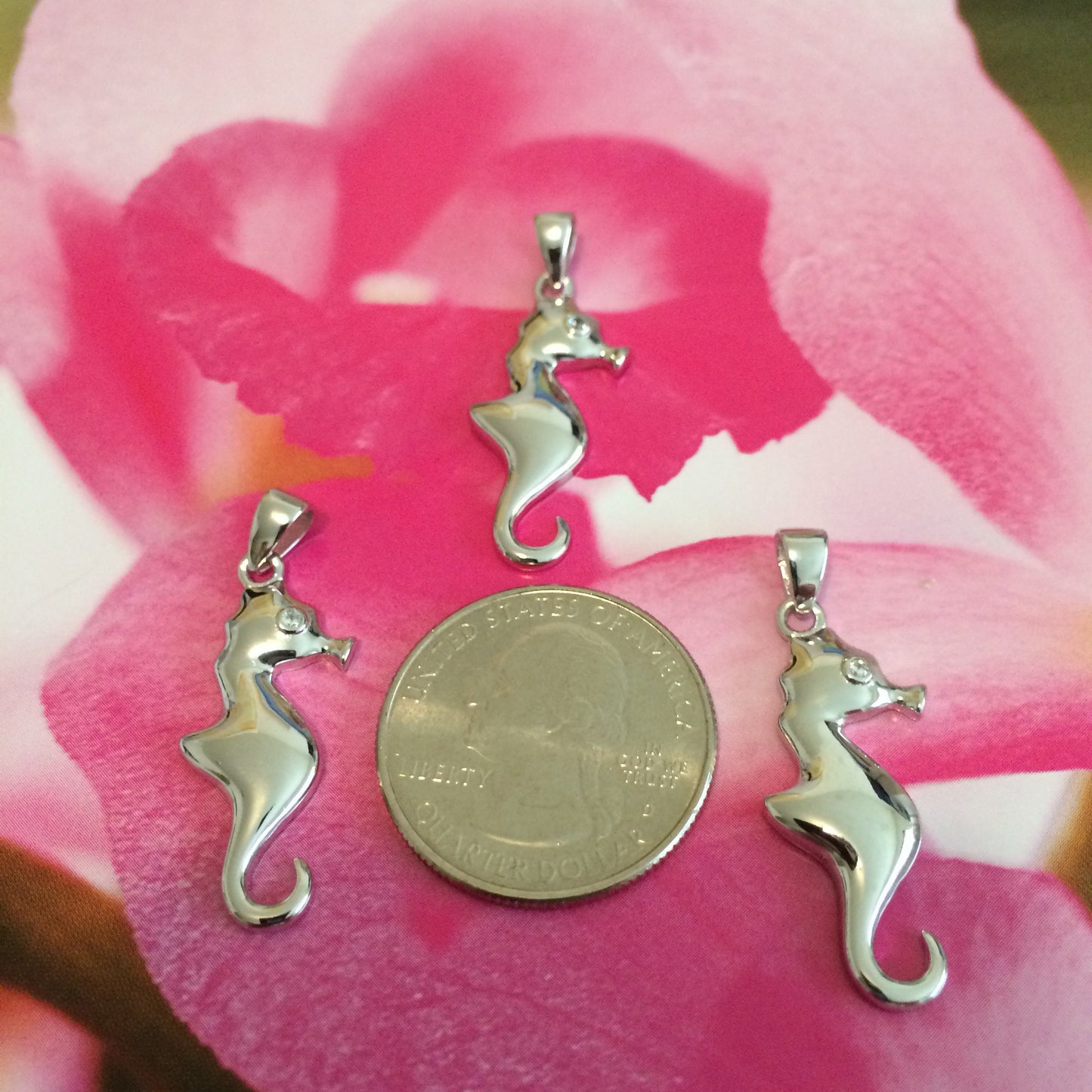 Hawaiian Seahorse Pendant, Sterling Silver Sea Horse CZ Charm Pendant, Hawaiian Jewelry, Christmas Anniversary Mom Birthday Gift