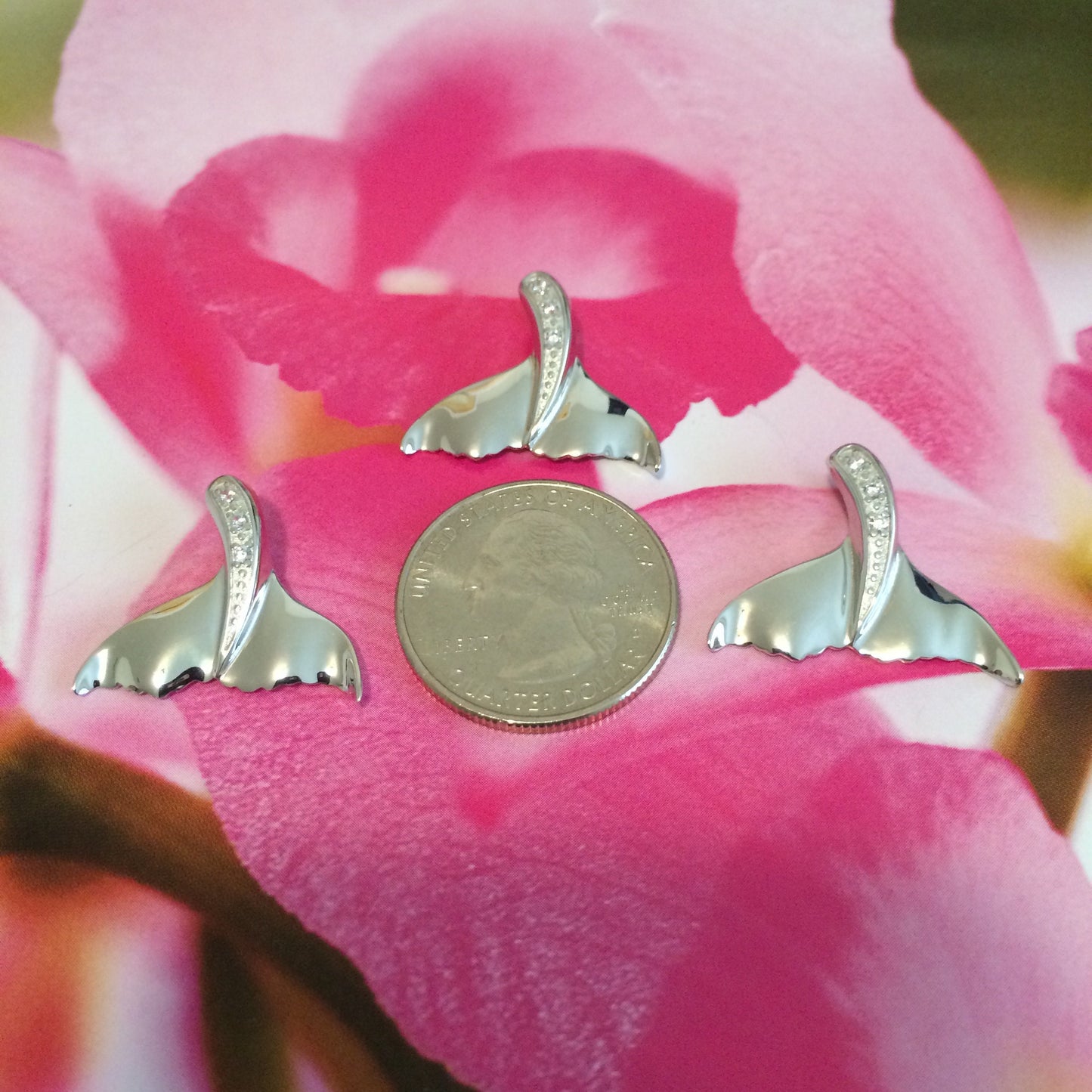 Hawaiian Whale Tail Pendant, Sterling Silver Whale Tail CZ Pendant, Hawaiian Jewelry, Christmas Anniversary Birthday Gift