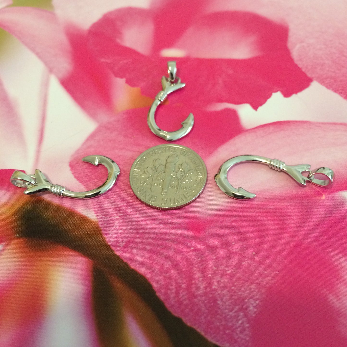 Hawaiian 3D Fish Hook Pendant, Sterling Silver Fish Hook Charm Pendant, Hawaiian Jewelry, Christmas Anniversary Birthday Gift