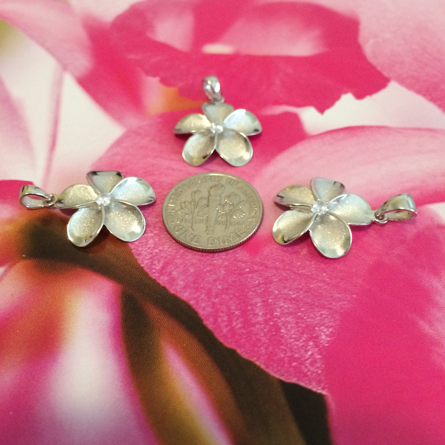 Hawaiian Plumeria Pendant, Sterling Silver Plumeria CZ Charm Pendant, Hawaiian Jewelry, Christmas Anniversary Birthday Mom Gift