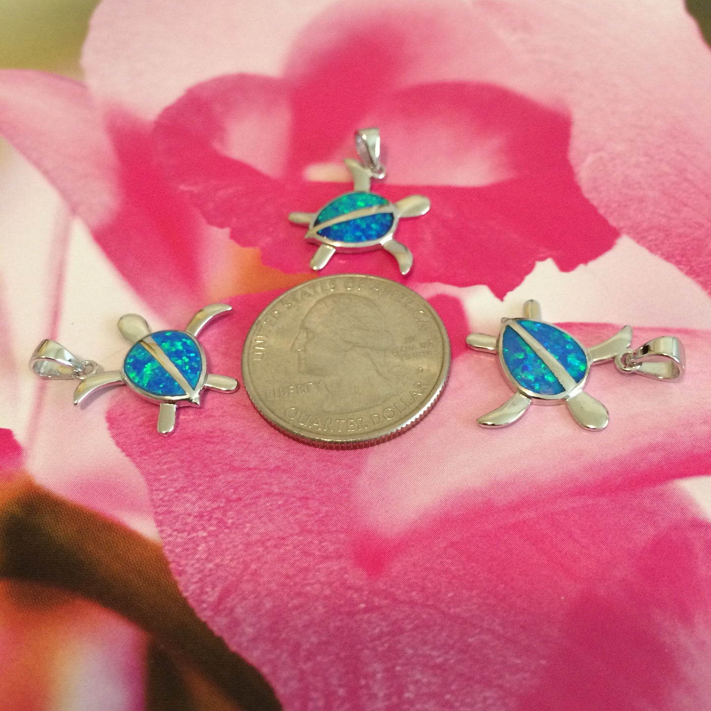 Hawaiian Blue Opal Sea Turtle Pendant, Sterling Silver Blue Opal Turtle Charm Pendant, Christmas Anniversary Birthday Gift