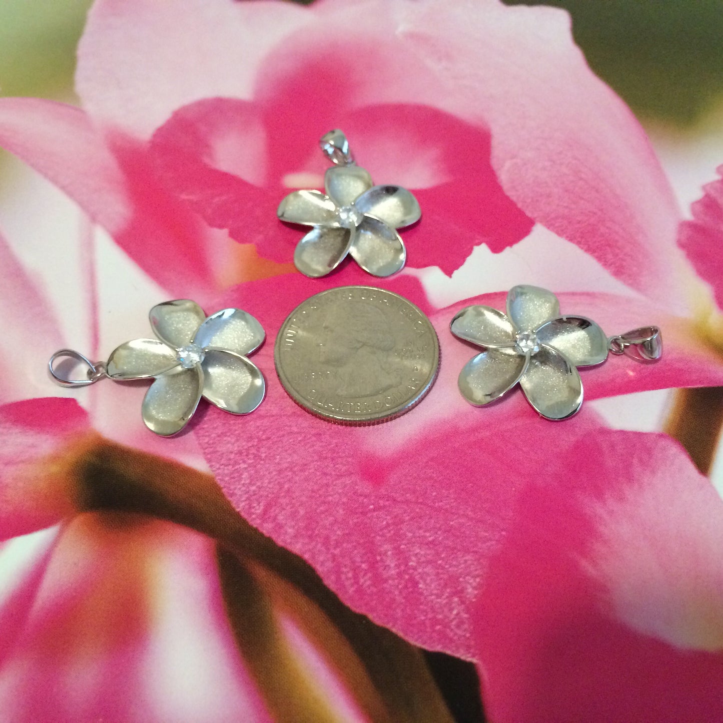 Hawaiian Plumeria Pendant, Sterling Silver Plumeria CZ Pendant, Hawaiian Jewelry Christmas Present, Anniversary Gift Birthday Gift