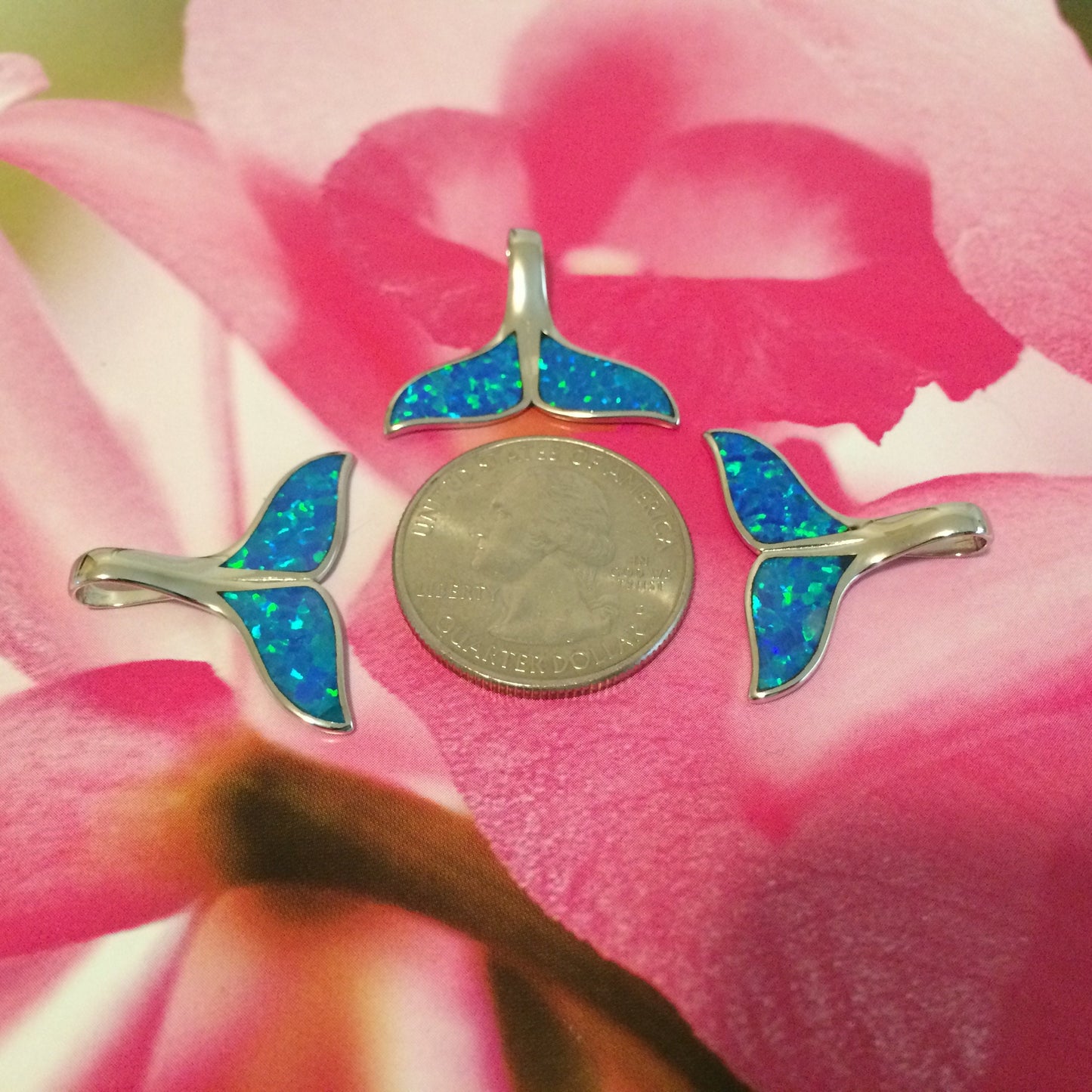 Hawaiian Blue Opal Whale Tail Pendant, Sterling Silver Blue Opal Inlay Whale Tail Pendant, Christmas Present Birthday Gift