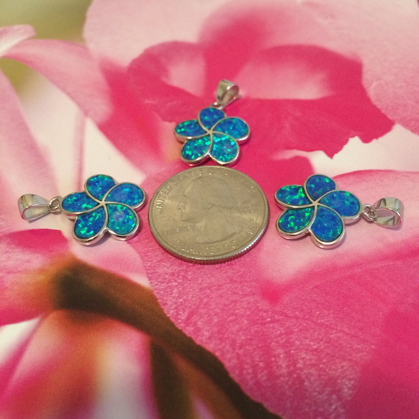 Hawaiian Blue Opal Plumeria Pendant, Sterling Silver Blue Opal Inlay Plumeria Pendant, Hawaiian Jewelry, Christmas Birthday Gift