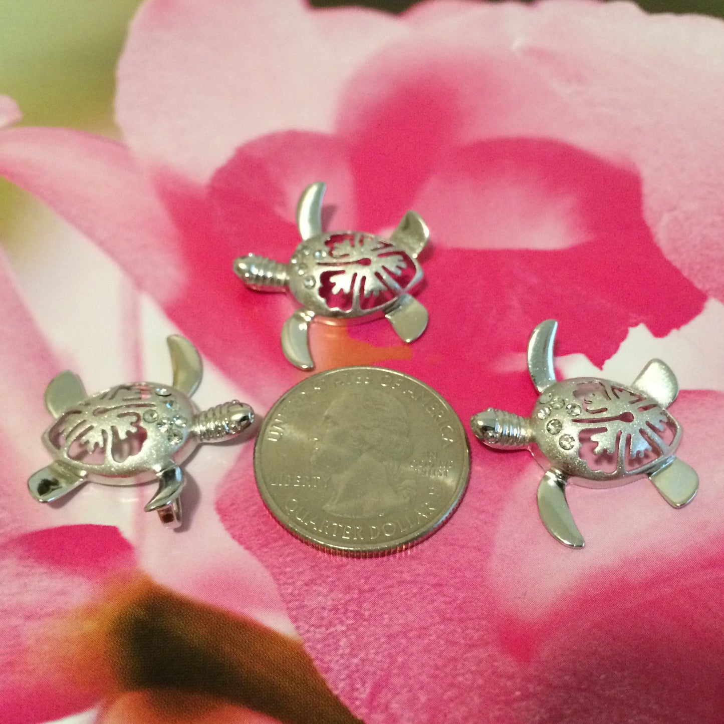 Hawaiian Sea Turtle Hibiscus Pendant, Sterling Silver Turtle W. Hibiscus CZ Pendant, Christmas Anniversary Birthday Gift
