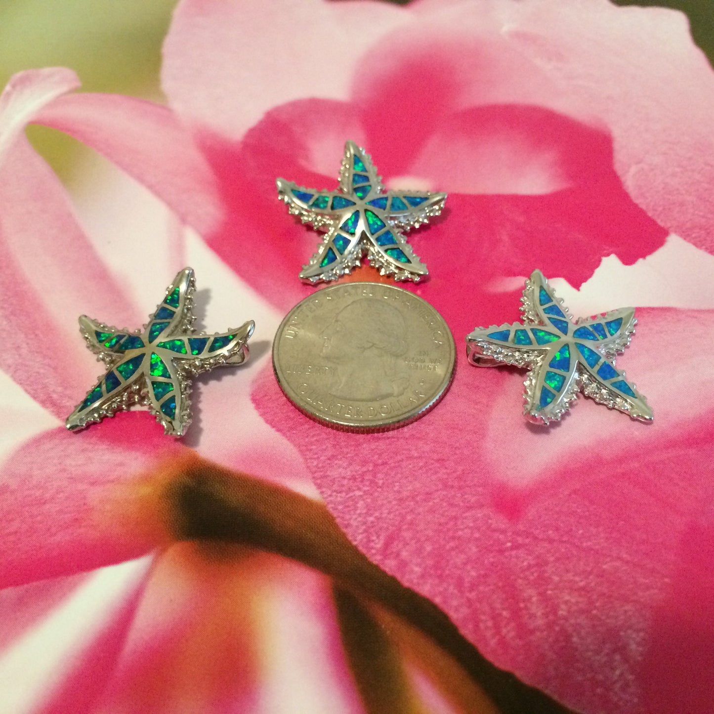 Hawaiian Blue Opal Starfish Pendant, Sterling Silver Blue Opal Inlay Star Fish Pendant Hawaiian Jewelry, Christmas Birthday Mom Gift