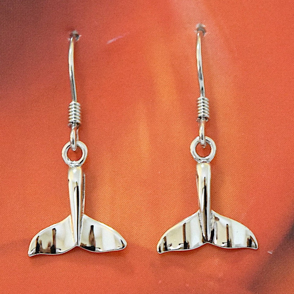 Hawaiian Dolphin Tail Earrings, Sterling Silver Dolphin Tail Dangle Earrings, Hawaiian Jewelry, Christmas Mom Birthday Gift