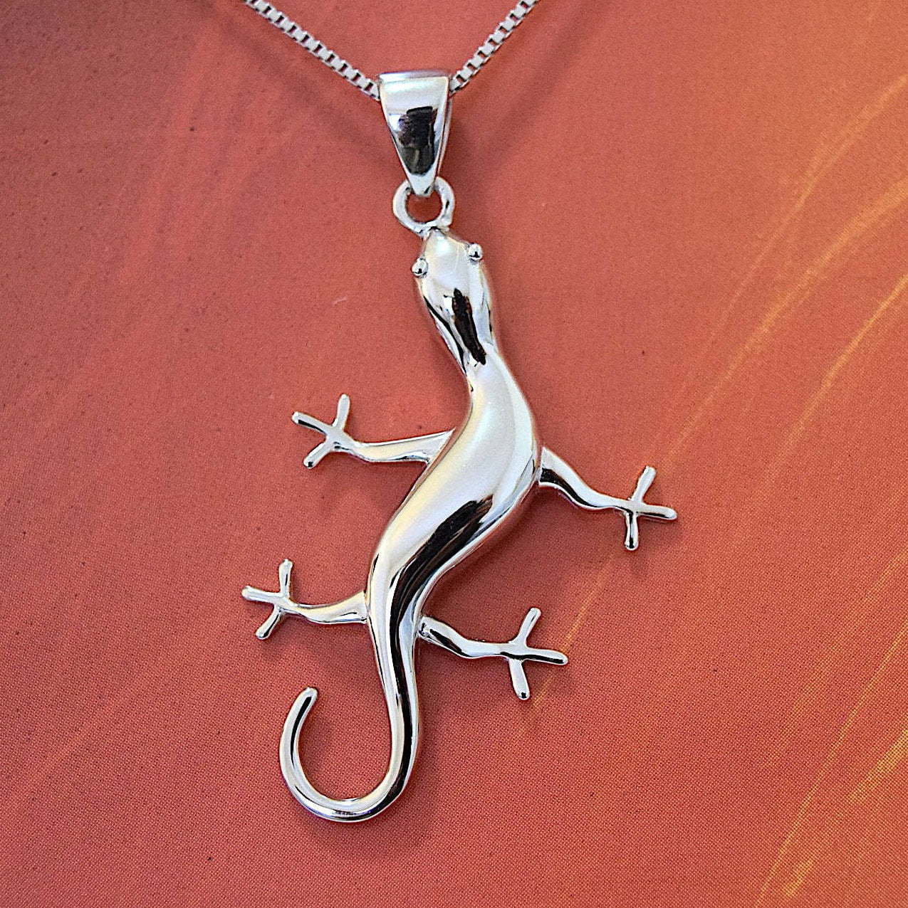 Hawaiian Large Gecko Pendant, Sterling Silver Gecko Lizard Pendant, Hawaiian Jewelry, Christmas Anniversary Mom Birthday Gift