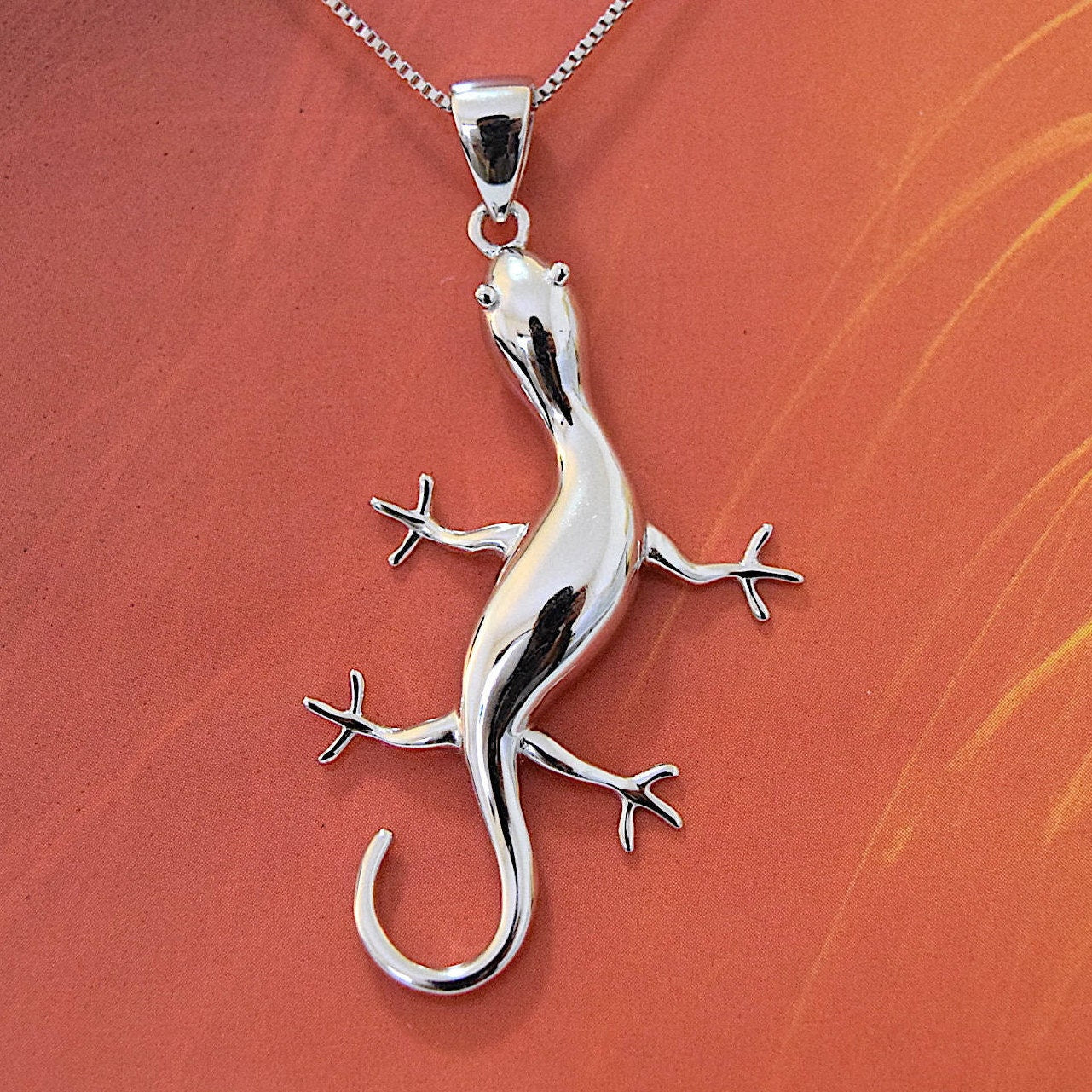 Hawaiian X-Large Gecko Pendant, Sterling Silver Gecko Lizard Pendant, Hawaiian Jewelry, Christmas Mom Anniversary Birthday Gift