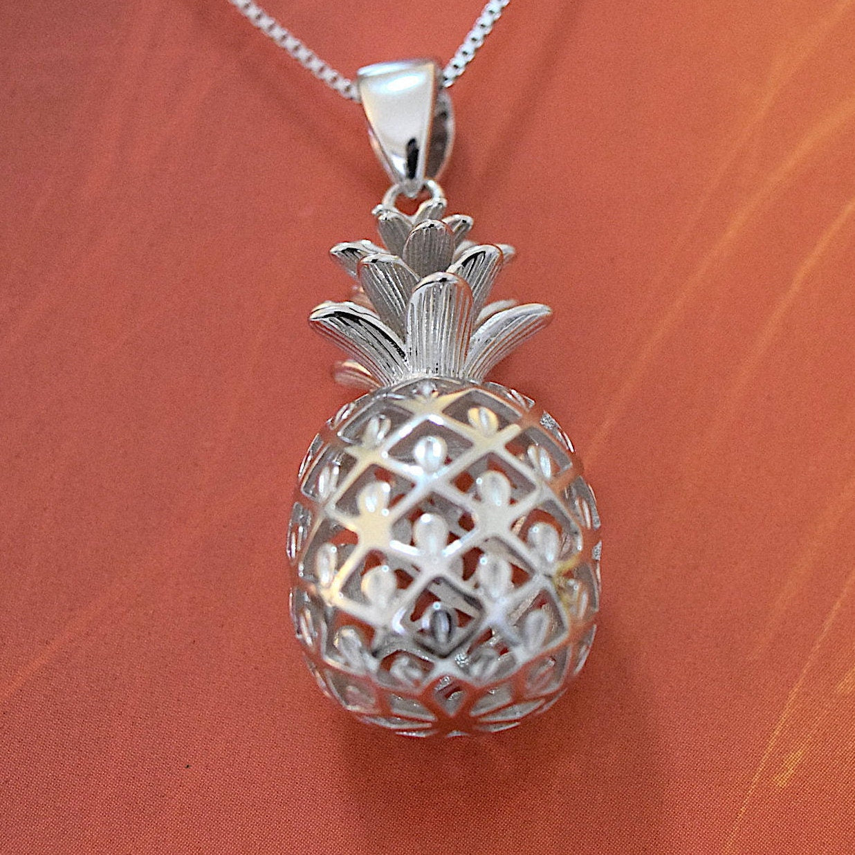 Hawaiian Extra-Large 3D Pineapple Pendant, Sterling Silver 3D Pineapple Pendant, Hawaiian Jewelry, Christmas Mom Birthday Gift