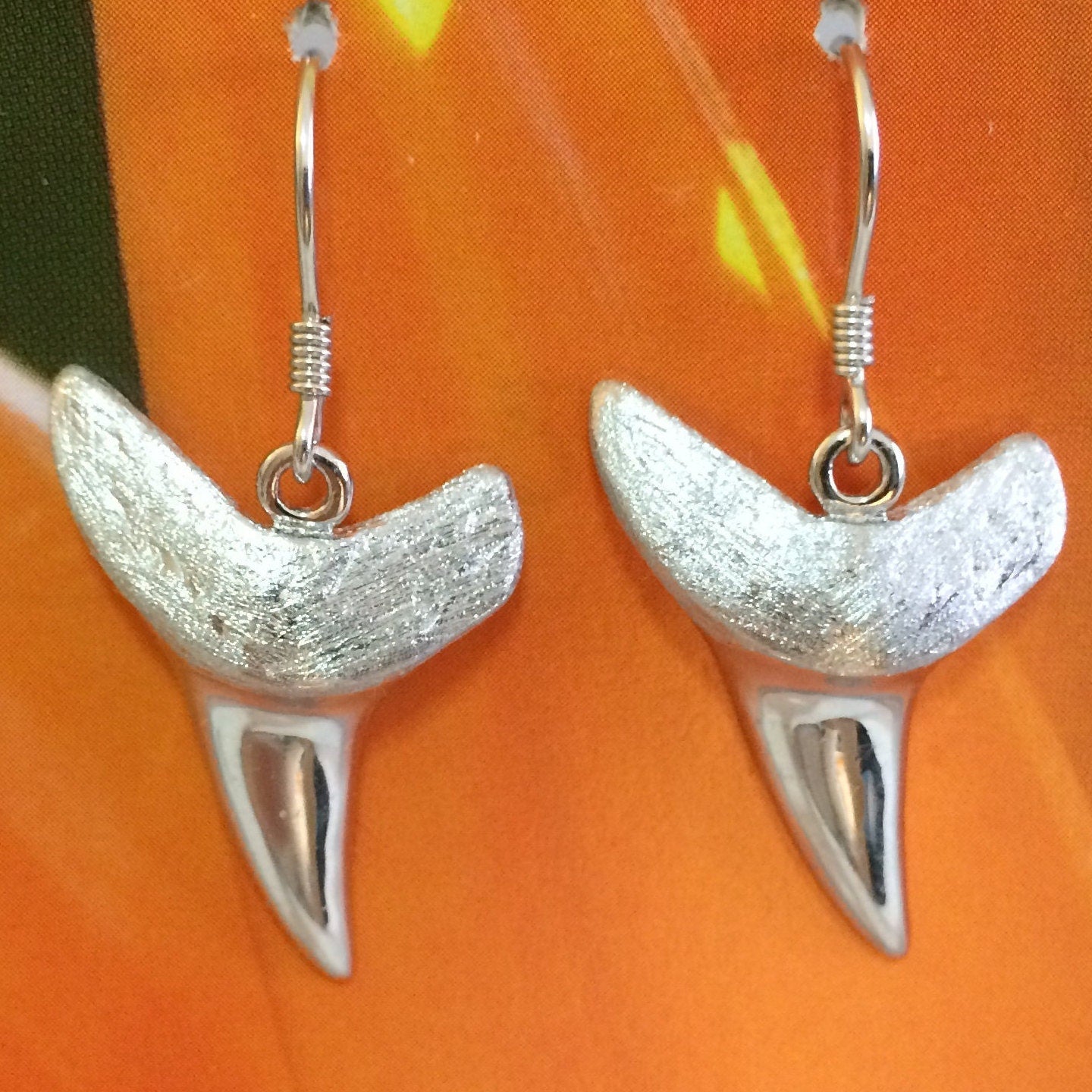 Hawaiian Large 3D Shark Teeth Earrings, Sterling Silver Shark Teeth Dangle Earrings, E4148A Mother Birthday Mom Gift