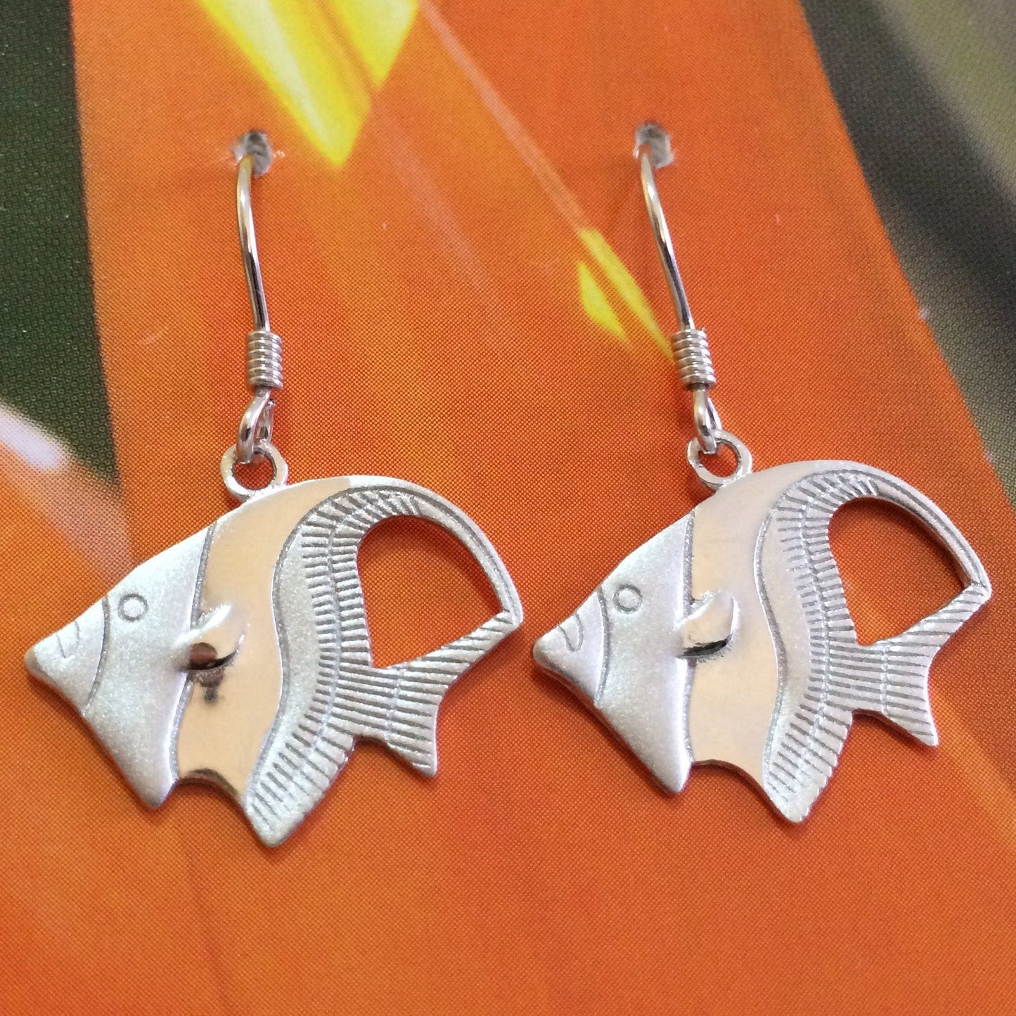 Hawaiian Angel Fish Earrings, Sterling Silver Angel Fish Dangle Earrings, W4147 Mother Birthday Mom Wife Gift