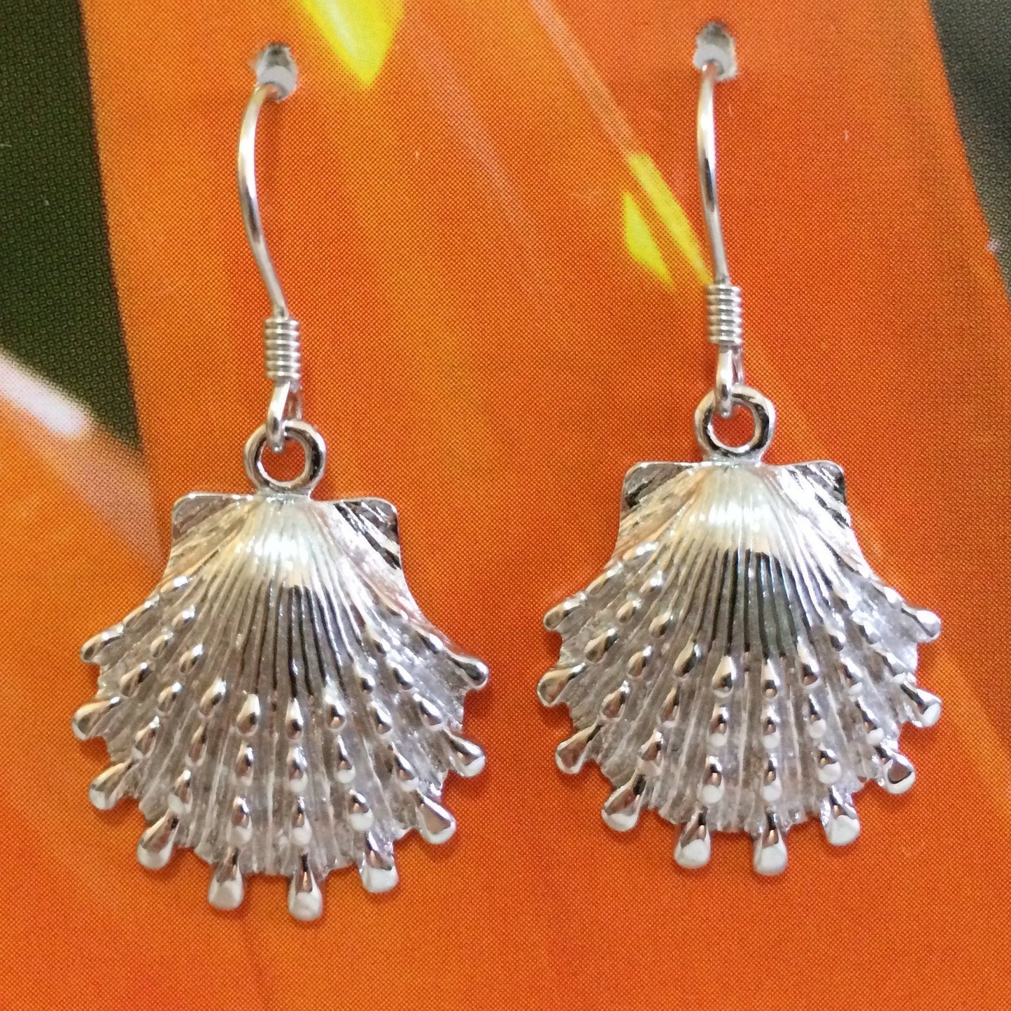 Hawaiian Large Seashell Earrings, Sterling Silver Sea Shell Dangle Earrings, W4143 Mother Birthday Mom Gift