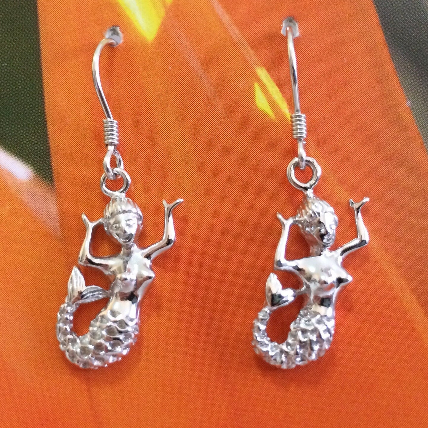 Hawaiian Large Mermaid Earrings, Sterling Silver Mermaid Dangle Earrings, E4137A Christmas Birthday Mom Gift