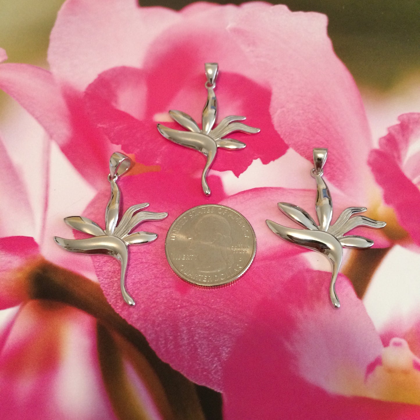 Hawaiian X-Large Bird of Paradise Pendant, Sterling Silver Bird of Paradise Pendant, Hawaiian Jewelry, Christmas Birthday Gift