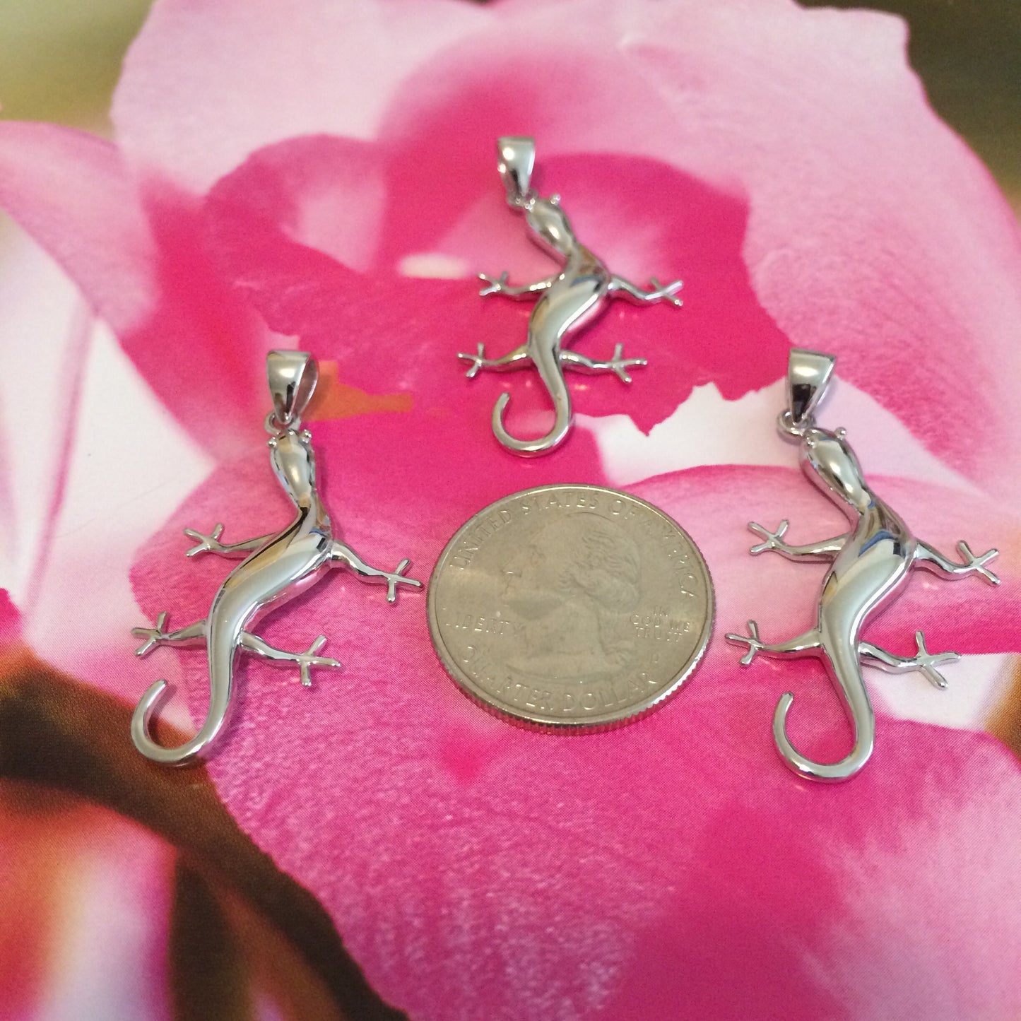 Hawaiian Large Gecko Pendant, Sterling Silver Gecko Lizard Pendant, Hawaiian Jewelry, Christmas Anniversary Mom Birthday Gift