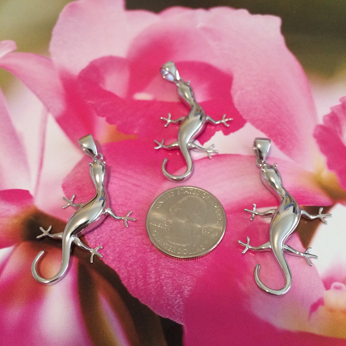 Hawaiian X-Large Gecko Pendant, Sterling Silver Gecko Lizard Pendant, Hawaiian Jewelry, Christmas Mom Anniversary Birthday Gift