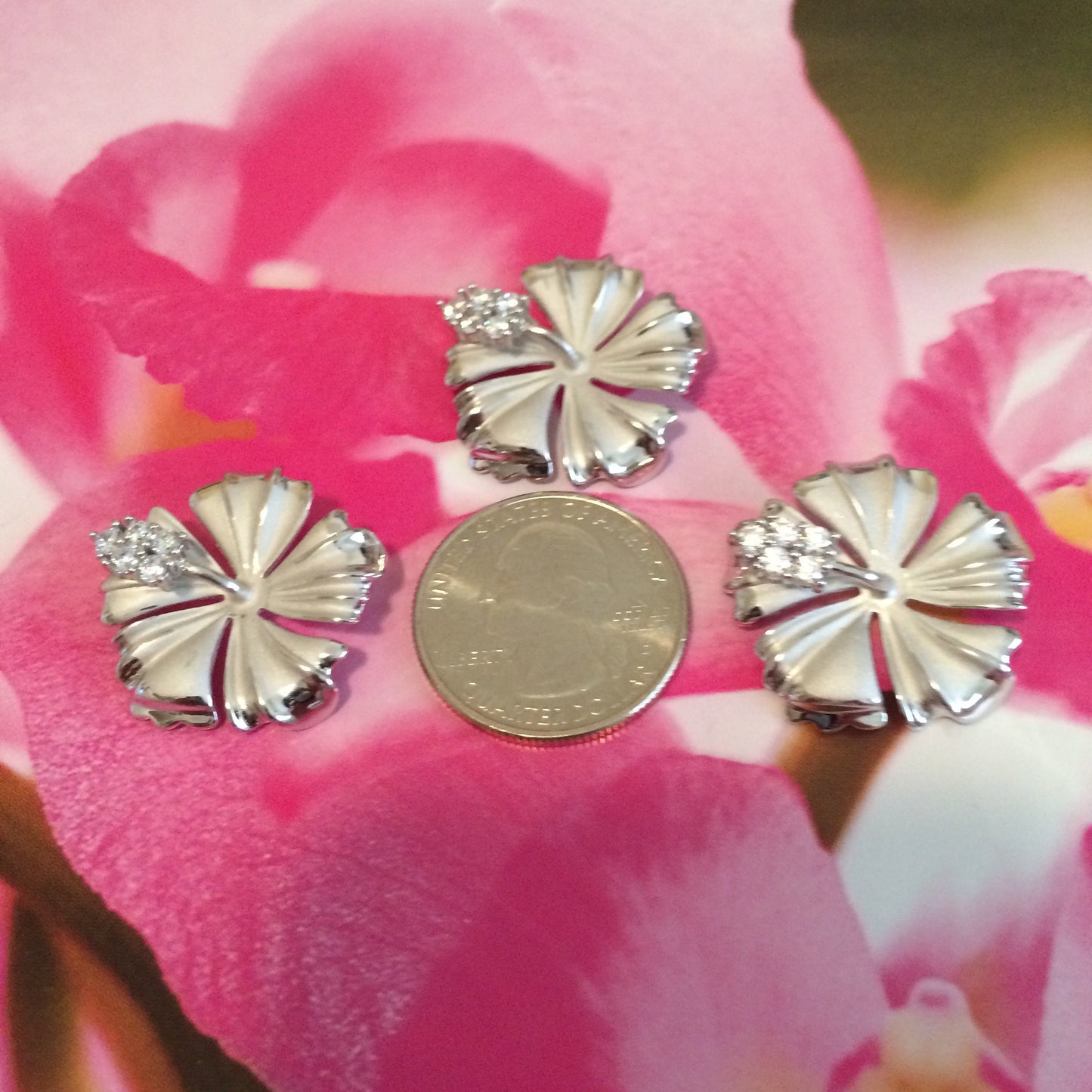 Hawaiian Large Hibiscus Pendant, Sterling Silver Hibiscus CZ Pendant, Hawaiian Jewelry, Christmas Present, Anniversary Birthday Gift