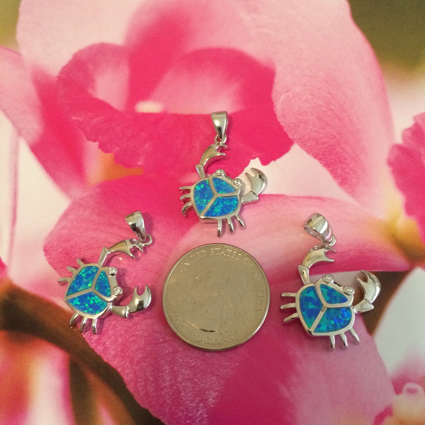 Hawaiian Blue Opal Crab Pendant, Sterling Silver Blue Opal Inlay Crab CZ Eye Pendant, Hawaiian Jewelry, Christmas Mom Birthday Gift