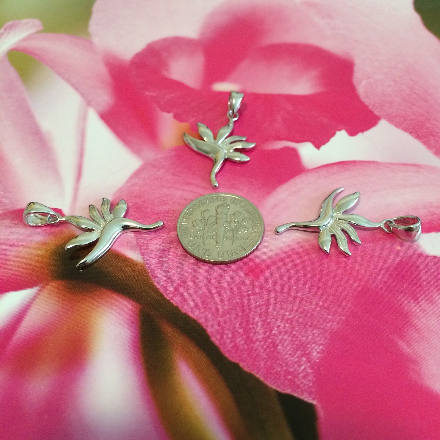Hawaiian Bird of Paradise Pendant, Sterling Silver Bird of Paradise Charm Pendant, Christmas Anniversary Birthday Mom Gift