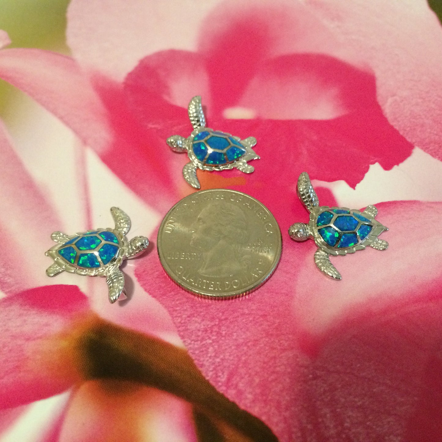 Hawaiian Blue Opal Sea Turtle Pendant, Sterling Silver Blue Opal Inlay Sea Turtle Pendant, Christmas Present, Birthday Gift