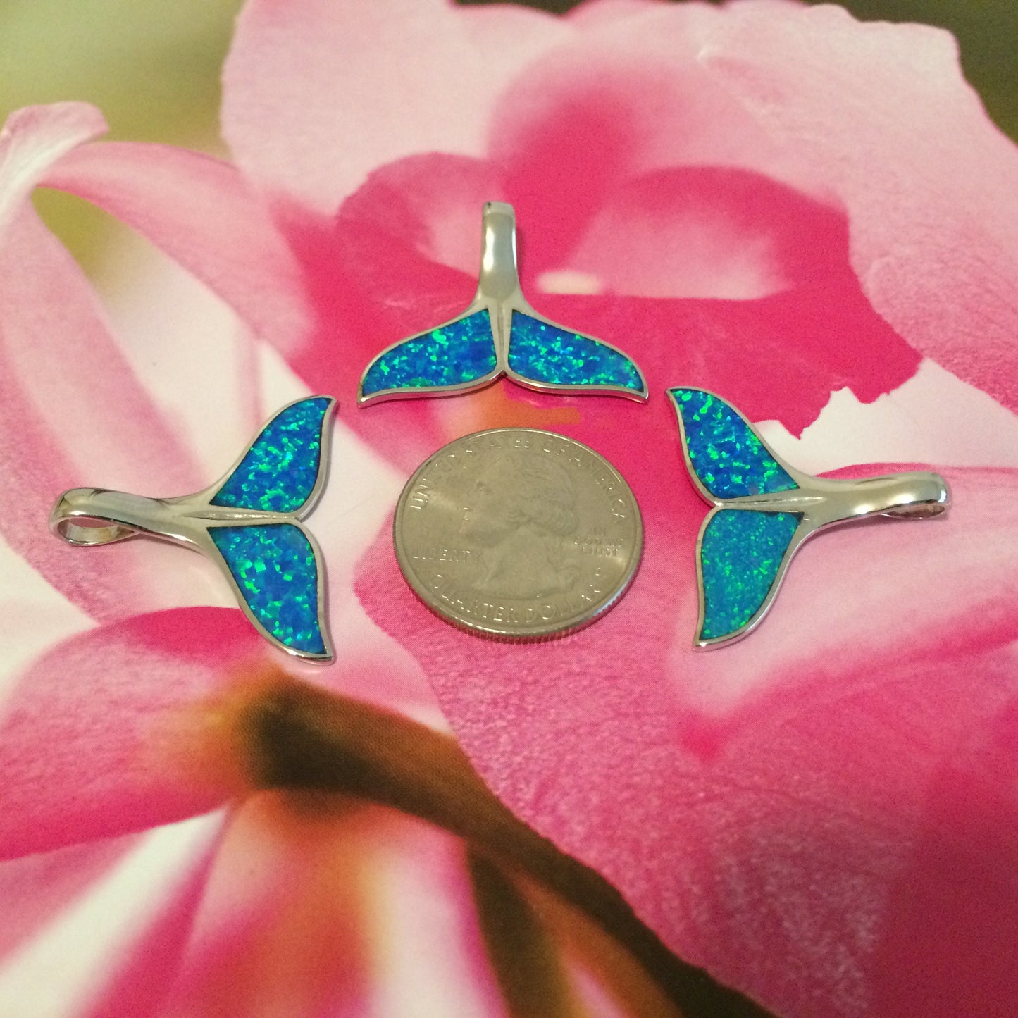 Hawaiian Blue Opal Whale Tail Pendant, Sterling Silver Blue Opal Inlay Whale Tail Pendant, Christmas Mom Birthday Gift
