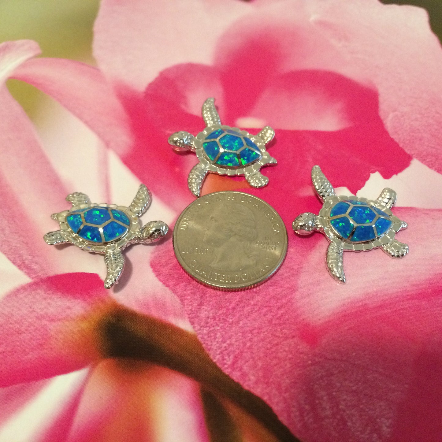 Hawaiian Blue Opal Sea Turtle Pendant, Sterling Silver Blue Opal Inlay Sea Turtle Pendant, Hawaiian Jewelry, Christmas Birthday Gift