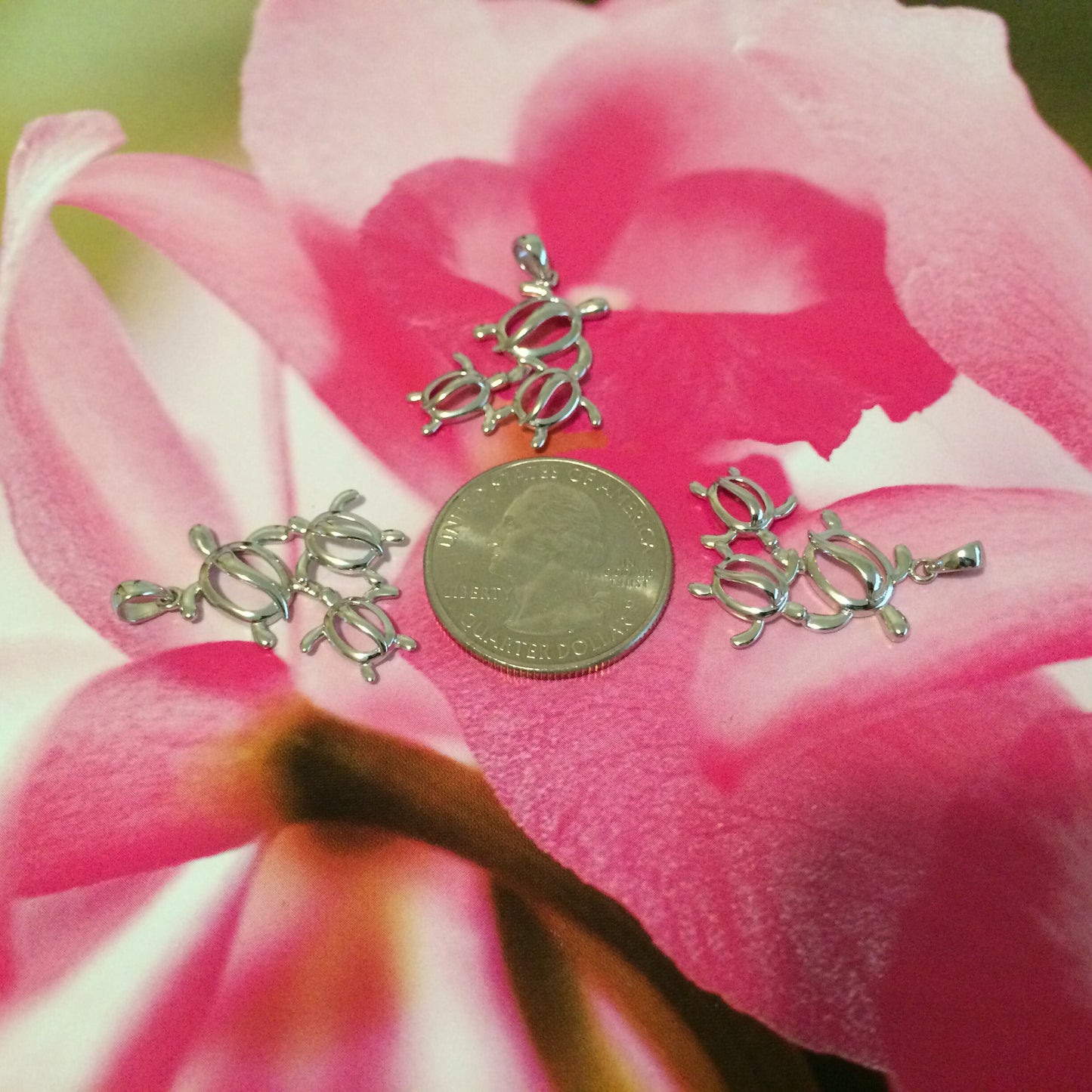 Hawaiian Sea Turtle Family Pendant, Sterling Silver 3 Turtle Petroglyph Pendant, Christmas Present, Anniversary Gift, Birthday Gift