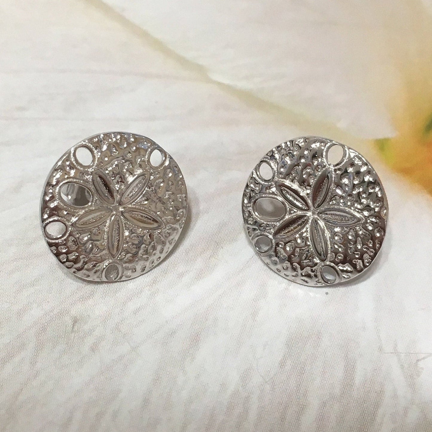 Hawaiian Sand Dollar Earrings, Sterling Silver Sand Dollar Stud Earrings, E4144B Mother Birthday Mom Gift, Island Jewelry