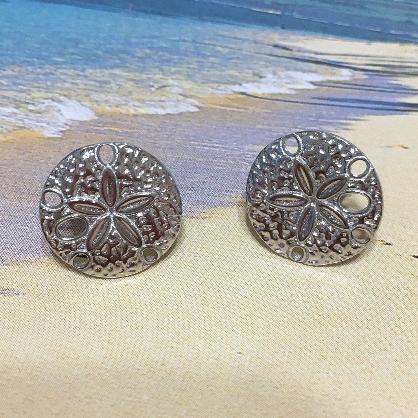 Hawaiian Sand Dollar Earrings, Sterling Silver Sand Dollar Stud Earrings, E4144B Mother Birthday Mom Gift, Island Jewelry