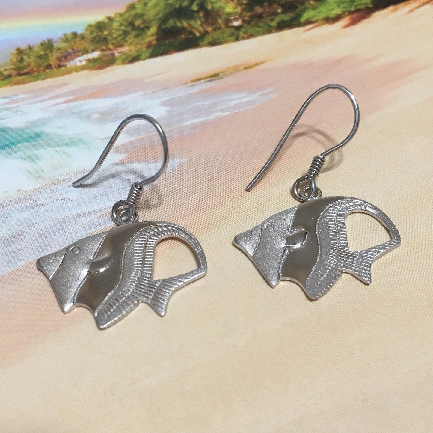 Hawaiian Angel Fish Earrings, Sterling Silver Angel Fish Dangle Earrings, W4147 Mother Birthday Mom Wife Gift